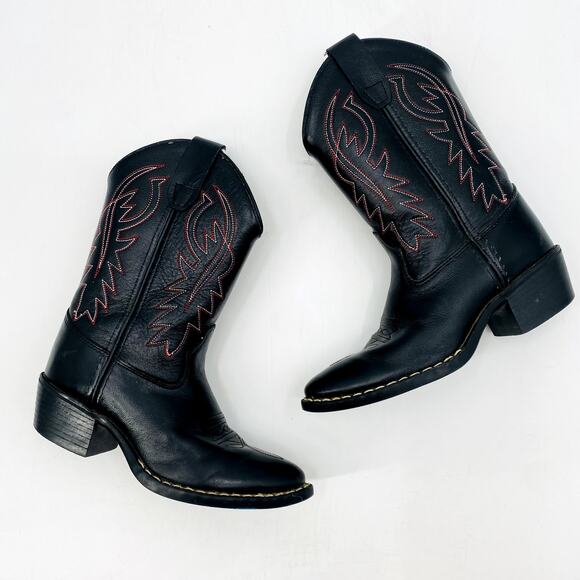 Cody James Kids Black & Red Leather Cowboy Boots 1D - Picture 1 of 8